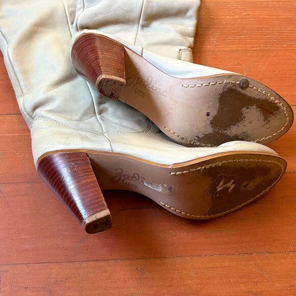 Vtg. Leather Boots Zodiac knee-high with wooden heel 6.5. - Picture 4 of 5